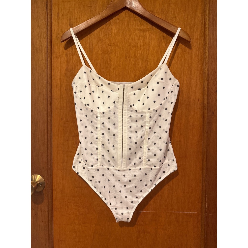 Intimately FP Printed Night Rhythm Corset Bodysuit Large White Dot coquette mesh - Picture 7 of 13